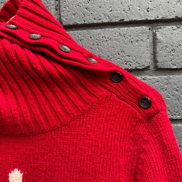 Talbots Wool Snowflake Christmas Holiday Sweater Knit Turtleneck Buttons Red L - Picture 4 of 16